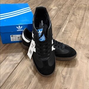 adidas Black Sneakers with White Stripes and Gum Sole